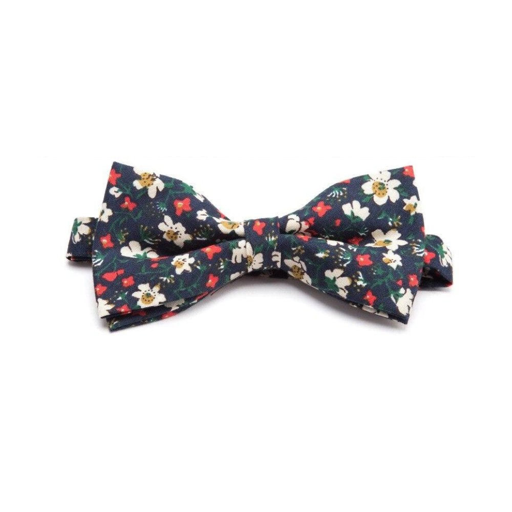 Flowered Cotton Bow Tie Pre-Tied GR Spring Blue 