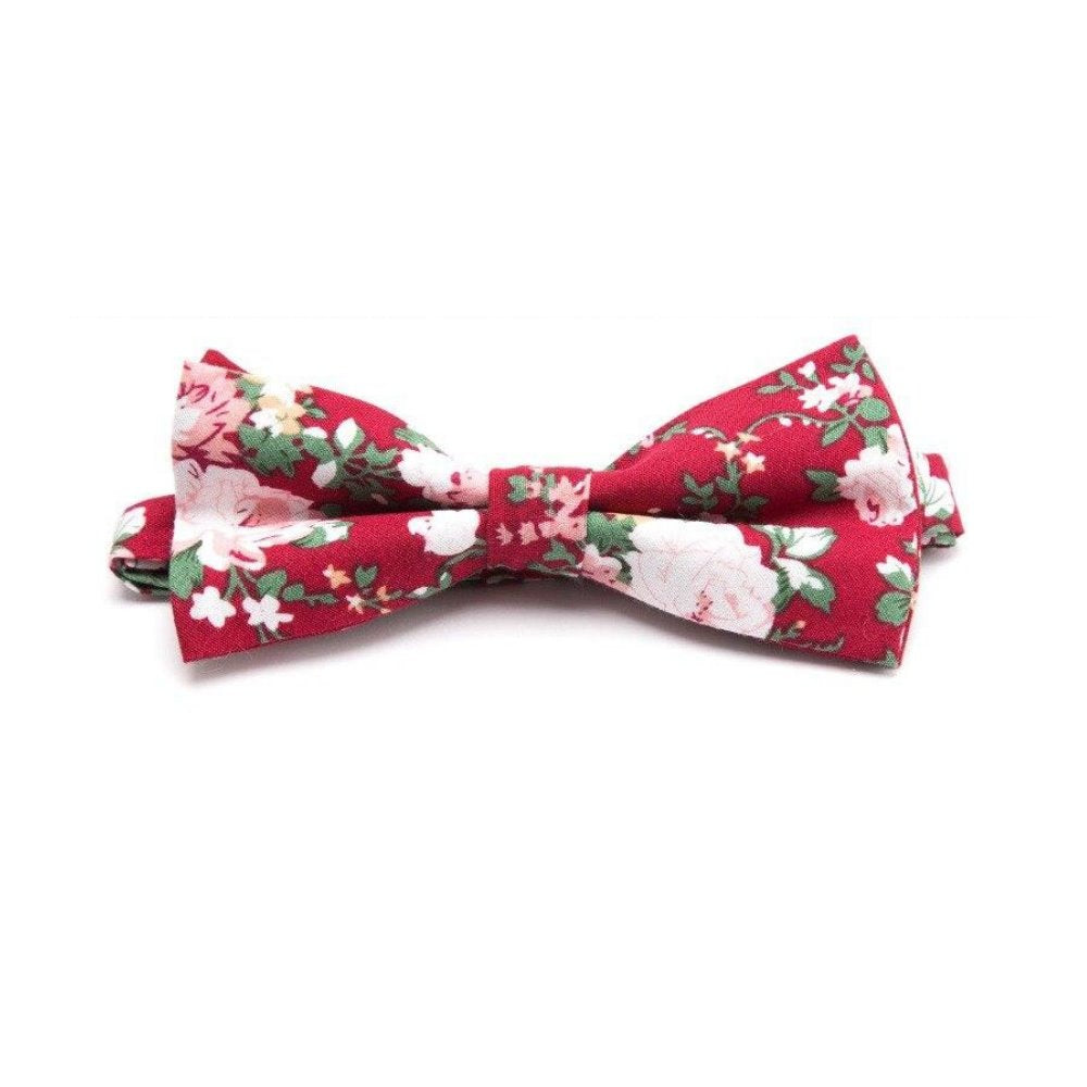 Flowered Cotton Bow Tie Pre-Tied GR Spring Red 