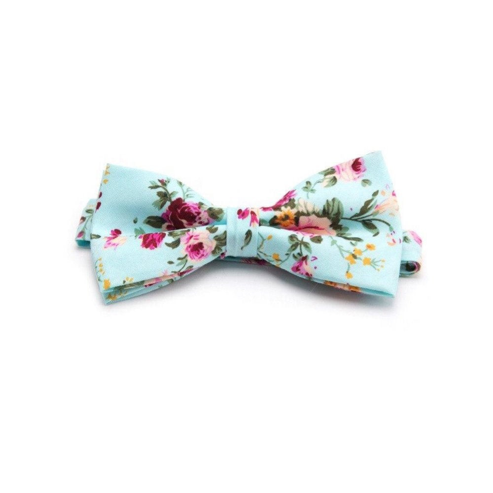 Flowered Cotton Bow Tie Pre-Tied GR Turquoise 