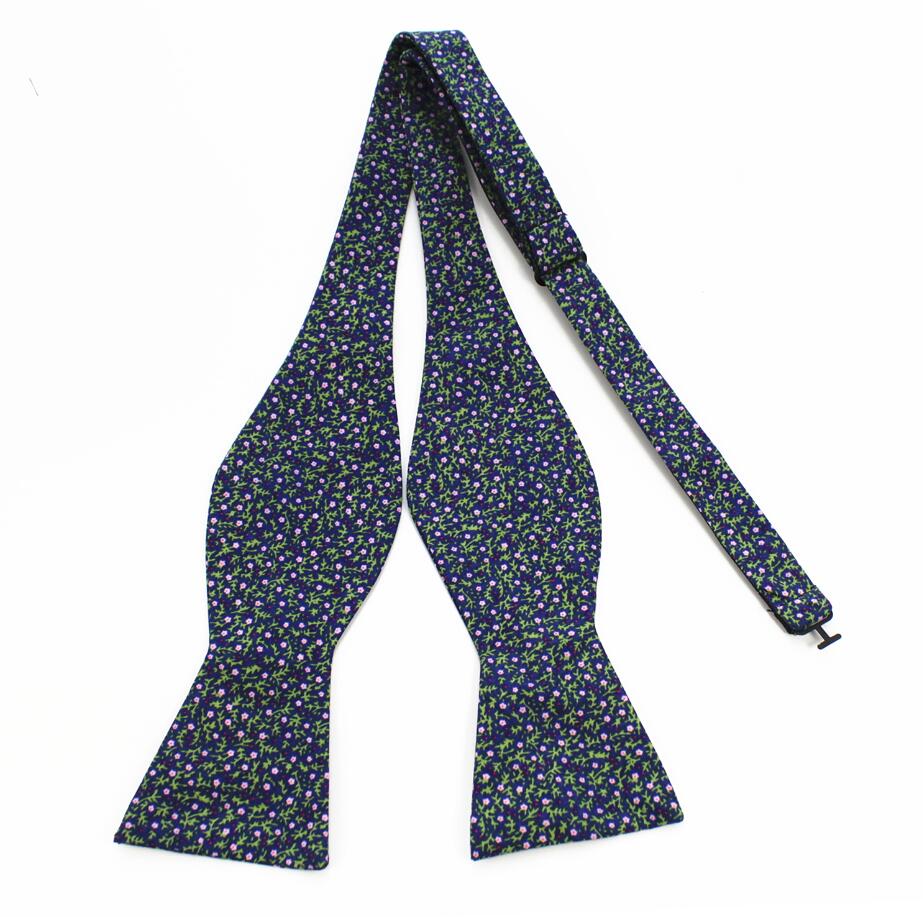 Flowered Cotton Self-Tie Bow Tie GR Dark Blue 