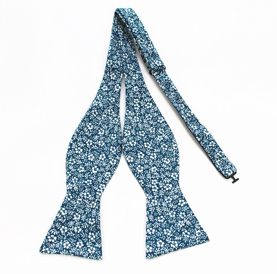 Flowered Cotton Self-Tie Bow Tie GR Light Blue 