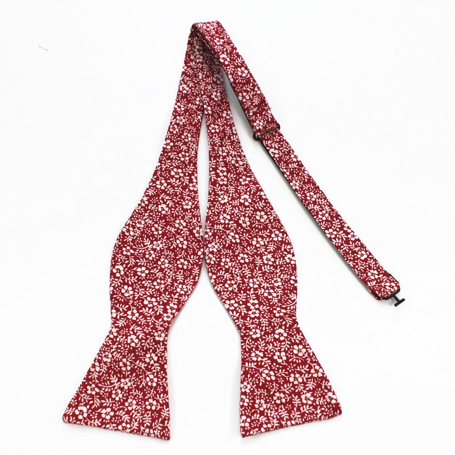 Flowered Cotton Self-Tie Bow Tie GR Red 
