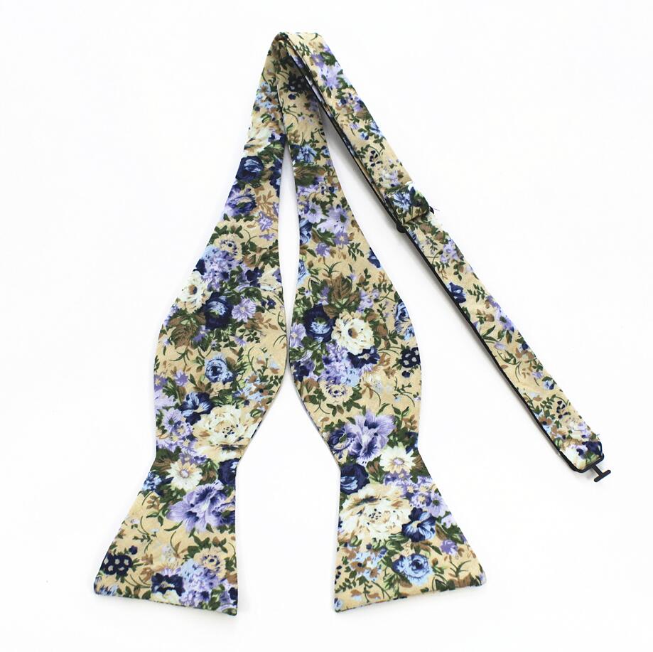 Flowered Cotton Self-Tie Bow Tie GR Wheat 