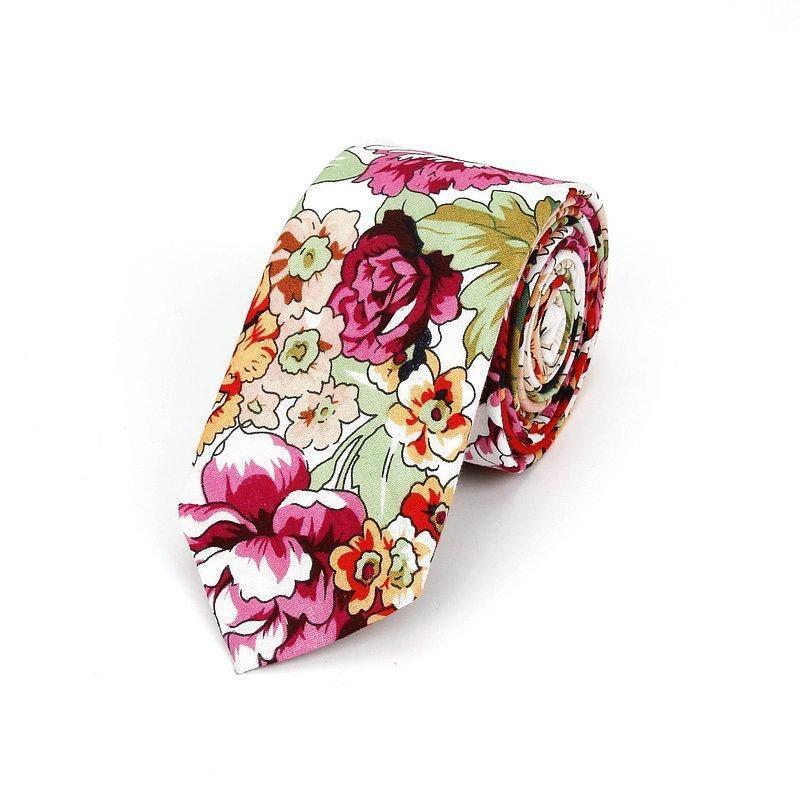 Flowered Soft Cotton Tie GR Beige 