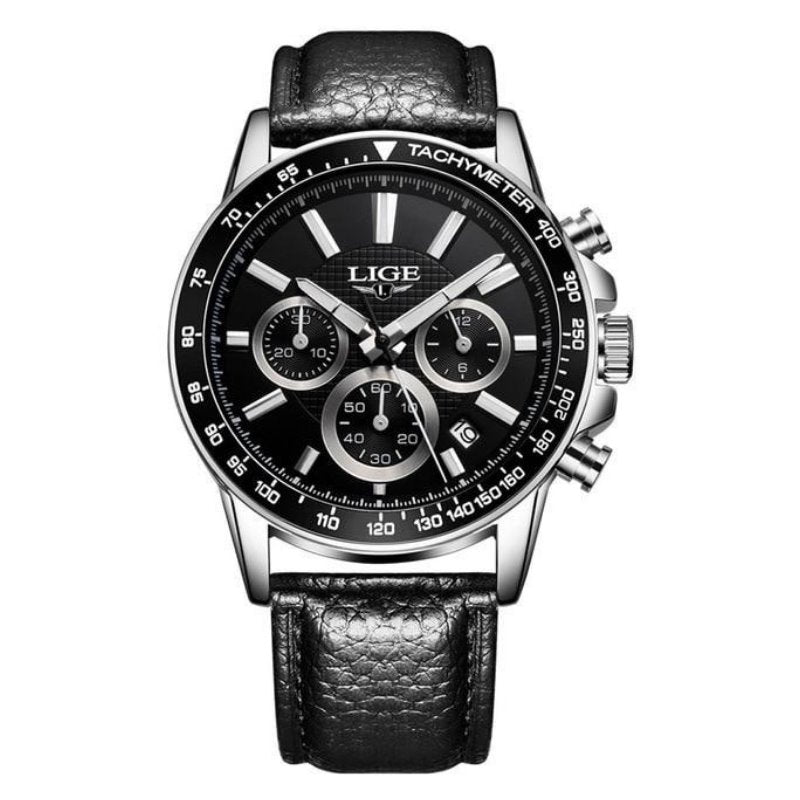 Francois Chronograph Sport Watch Lige Black Leather 