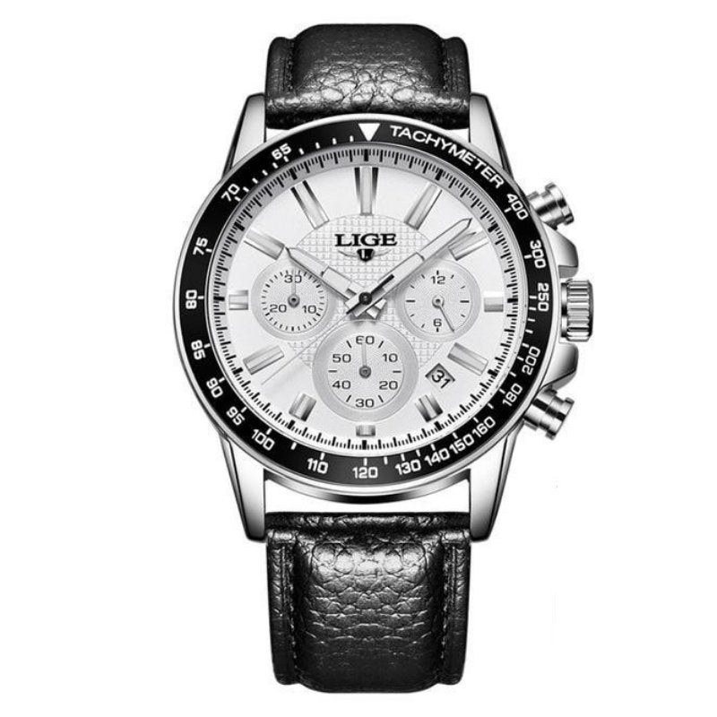 Francois Chronograph Sport Watch Lige Silver Leather 