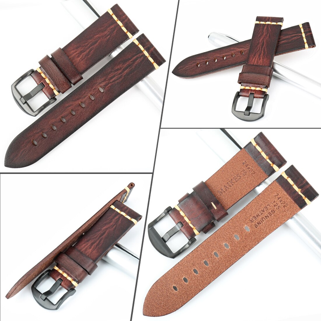 Gaston Tanned Calfskin Watch Strap With Golden Tang Buckle GR 