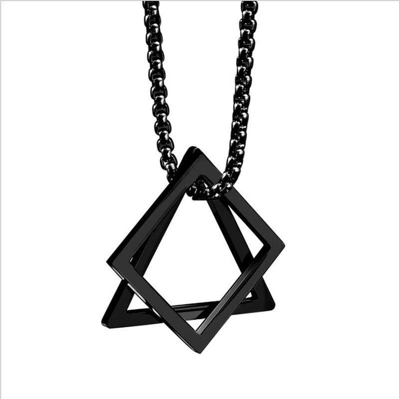 Geometric Duo Steel Pendant Necklace GR Black 60cm 