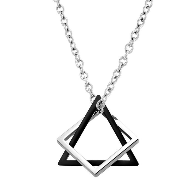 Geometric Duo Steel Pendant Necklace GR Black Triangle 60cm 