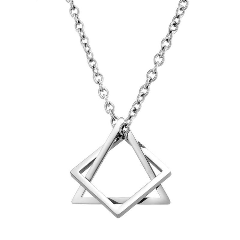 Geometric Duo Steel Pendant Necklace GR Silver 60cm 