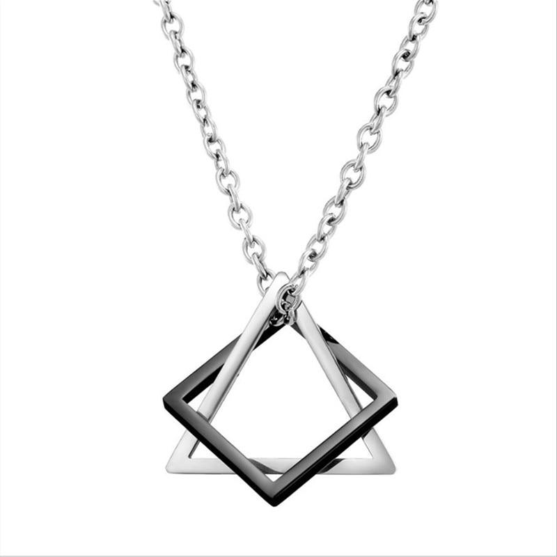 Geometric Duo Steel Pendant Necklace GR Silver Triangle 60cm 