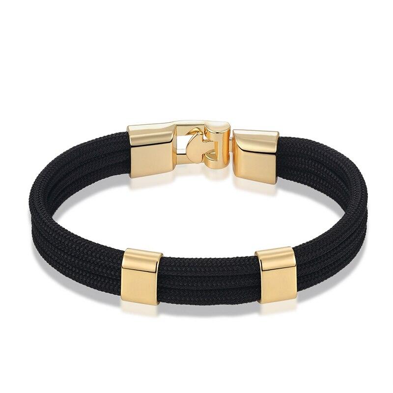 Gianluigi Nautical Rope Bracelet With Gold-Tone Buckle GR Black 