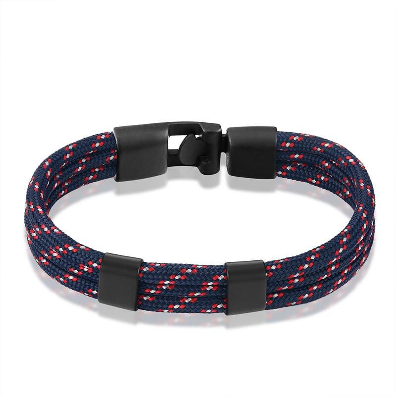 Gianluigi Nautical Rope Bracelet With Matte Black Buckle GR Blue & Red 21cm 