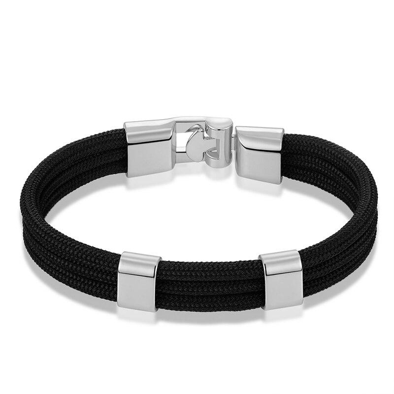 Gianluigi Nautical Rope Bracelet With Silver-Tone Buckle GR Black 