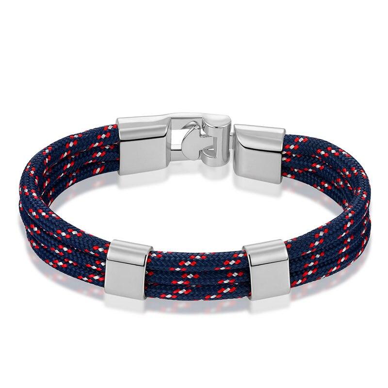 Gianluigi Nautical Rope Bracelet With Silver-Tone Buckle GR Blue & Red 