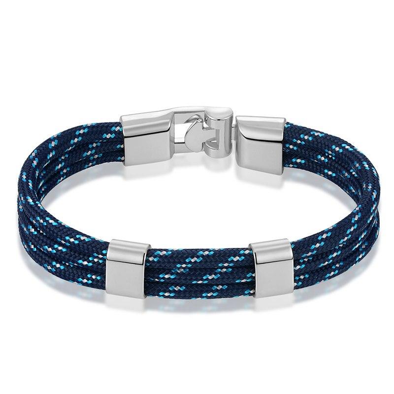 Gianluigi Nautical Rope Bracelet With Silver-Tone Buckle GR Navy Blue 