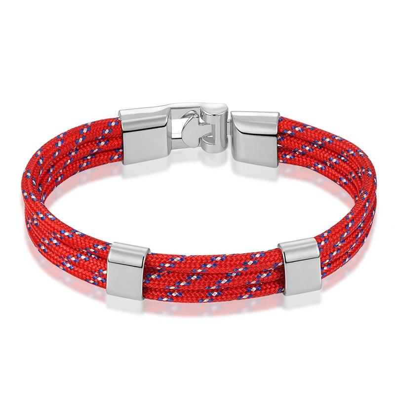 Gianluigi Nautical Rope Bracelet With Silver-Tone Buckle GR Red 