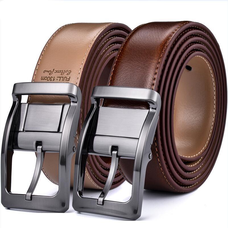 Gianluigi Reversible Leather Belt With Rotated Buckle GR Khaki & Brown 80cm (Waist 65cm) 