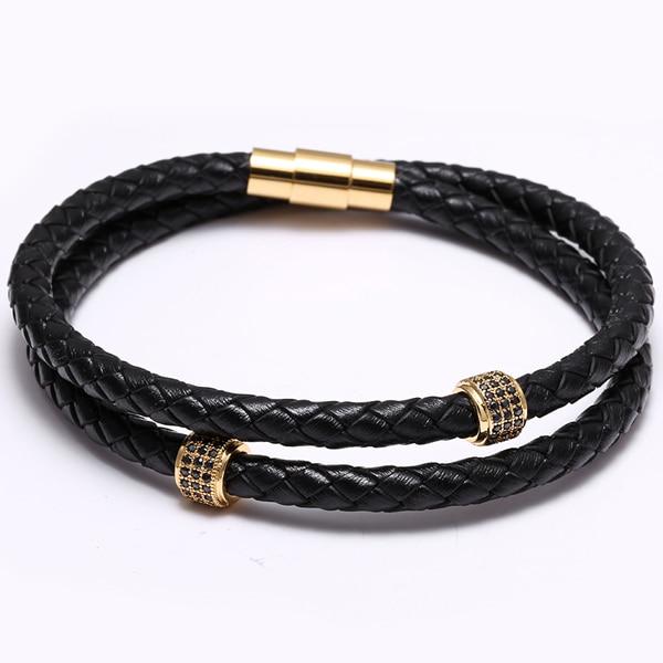 Giulio Braided Leather Bracelet With Magnetic Clasp GR Gold XS 165mm(6.5in) 