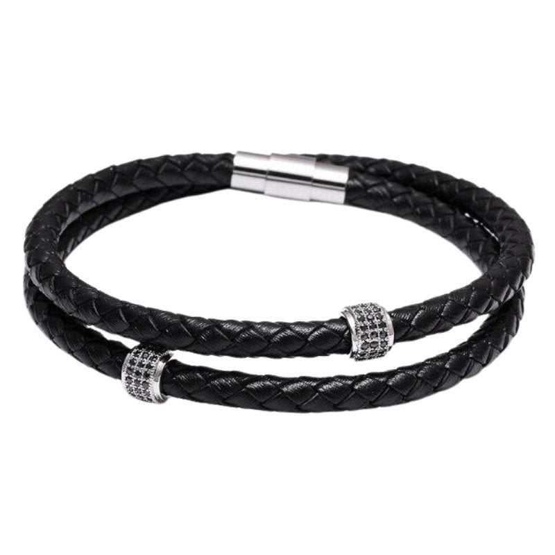Giulio Braided Leather Bracelet With Magnetic Clasp GR Silver XS 165mm(6.5in) 