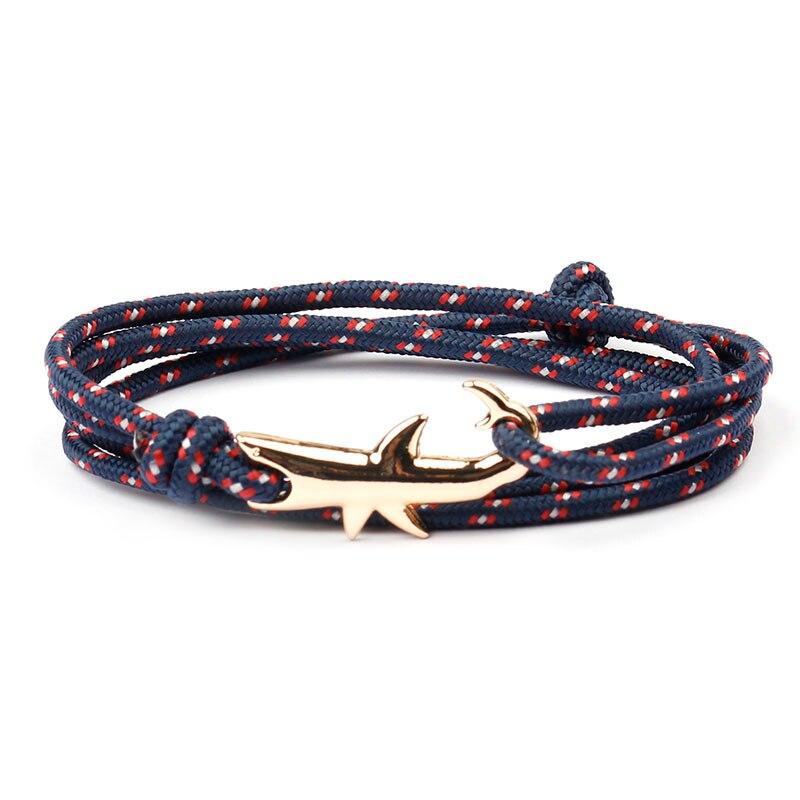 Golden Shark Nautical Rope Bracelet GR Blue & Red 