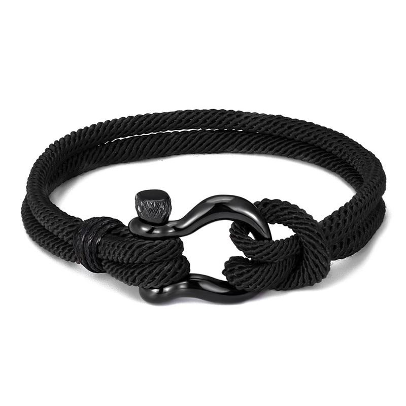 Gordi Dark Horseshoe Shackle Solid Rope Bracelet GR Black S 