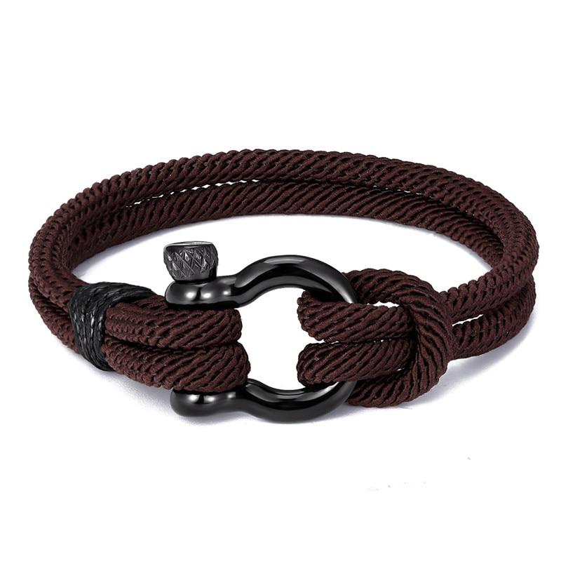 Gordi Dark Horseshoe Shackle Solid Rope Bracelet GR Brown S 