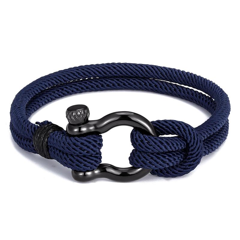 Gordi Dark Horseshoe Shackle Solid Rope Bracelet GR Dark blue S 