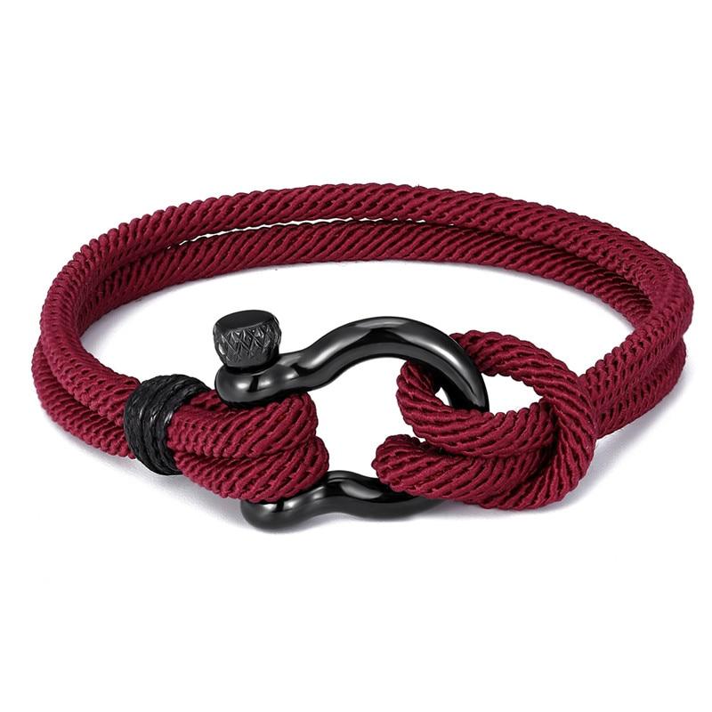 Gordi Dark Horseshoe Shackle Solid Rope Bracelet GR Wine red S 