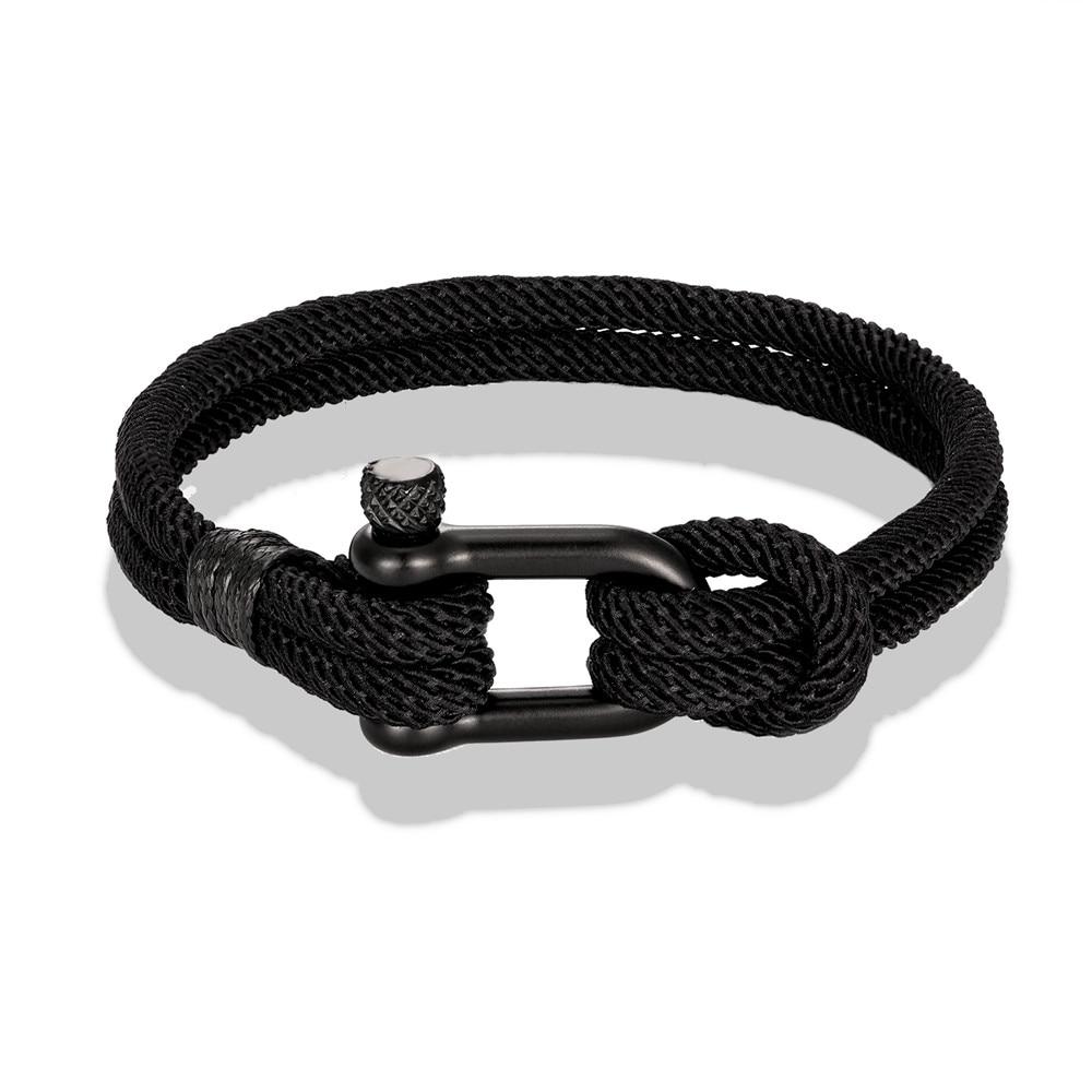 Gordi Dark U-Shape Shackle Solid Rope Bracelet GR Black S 