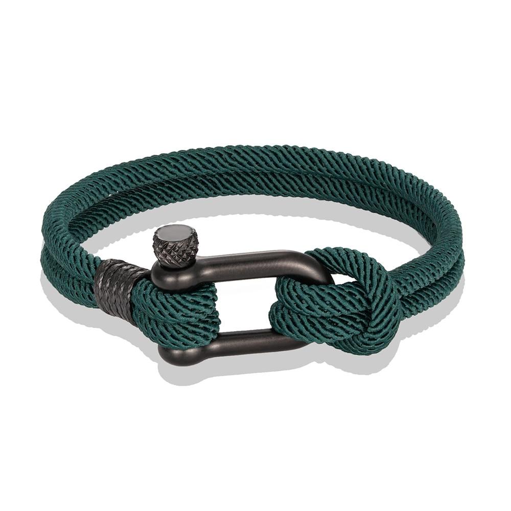 Gordi Dark U-Shape Shackle Solid Rope Bracelet GR Green S 