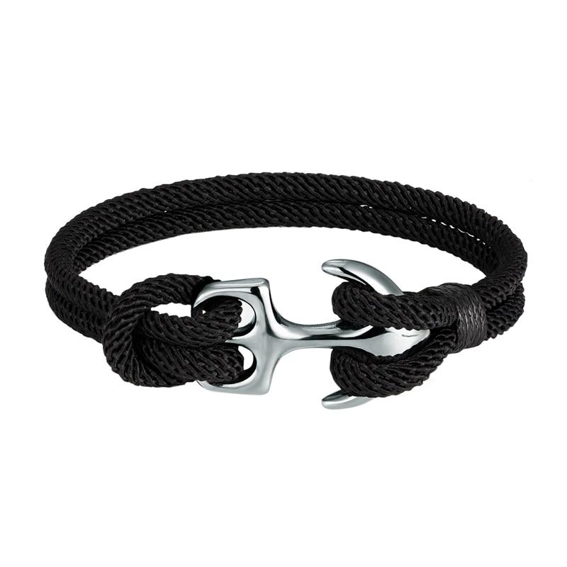 Gordi Silver Anchor Solid Rope Bracelet GR Black S 