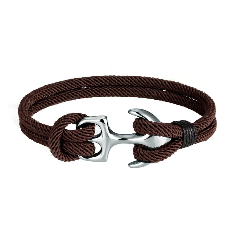 Gordi Silver Anchor Solid Rope Bracelet GR Coffee S 