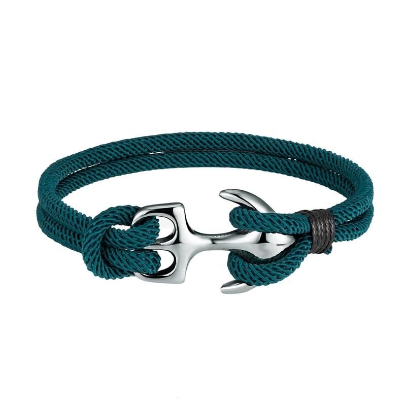 Gordi Silver Anchor Solid Rope Bracelet GR Green S 