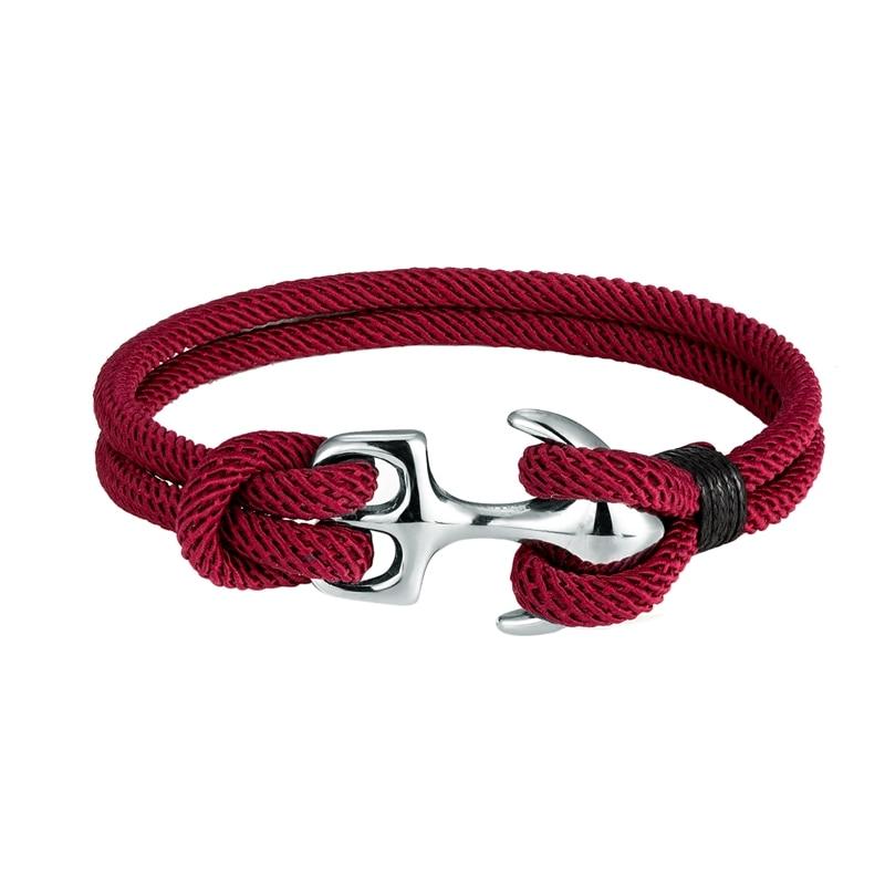 Gordi Silver Anchor Solid Rope Bracelet GR Wine red S 