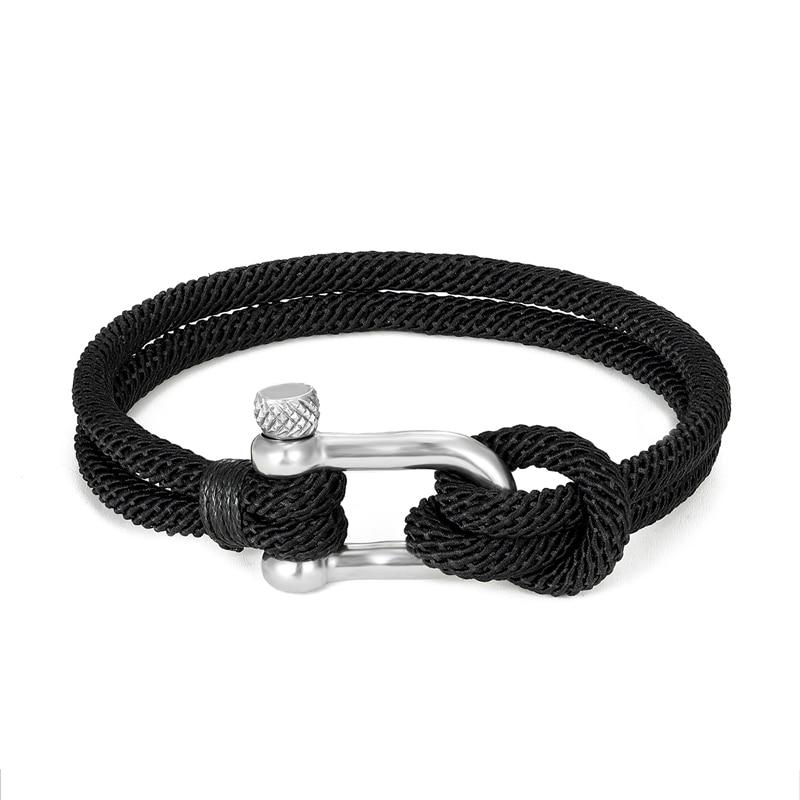 Gordi Silver U-Shape Shackle Solid Rope Bracelet GR Black S 