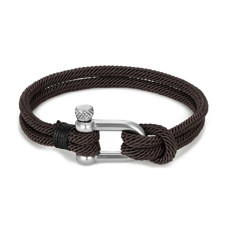 Gordi Silver U-Shape Shackle Solid Rope Bracelet GR Brown S 