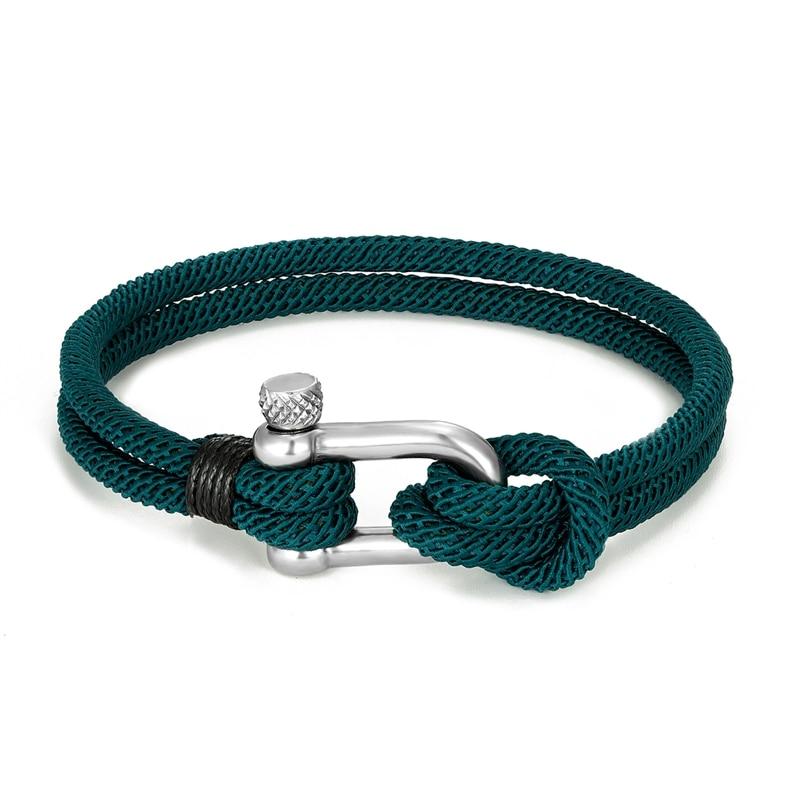 Gordi Silver U-Shape Shackle Solid Rope Bracelet GR Green S 