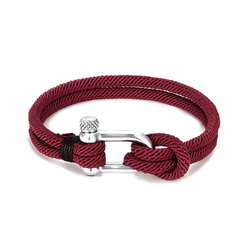 Gordi Silver U-Shape Shackle Solid Rope Bracelet GR Wine red S 