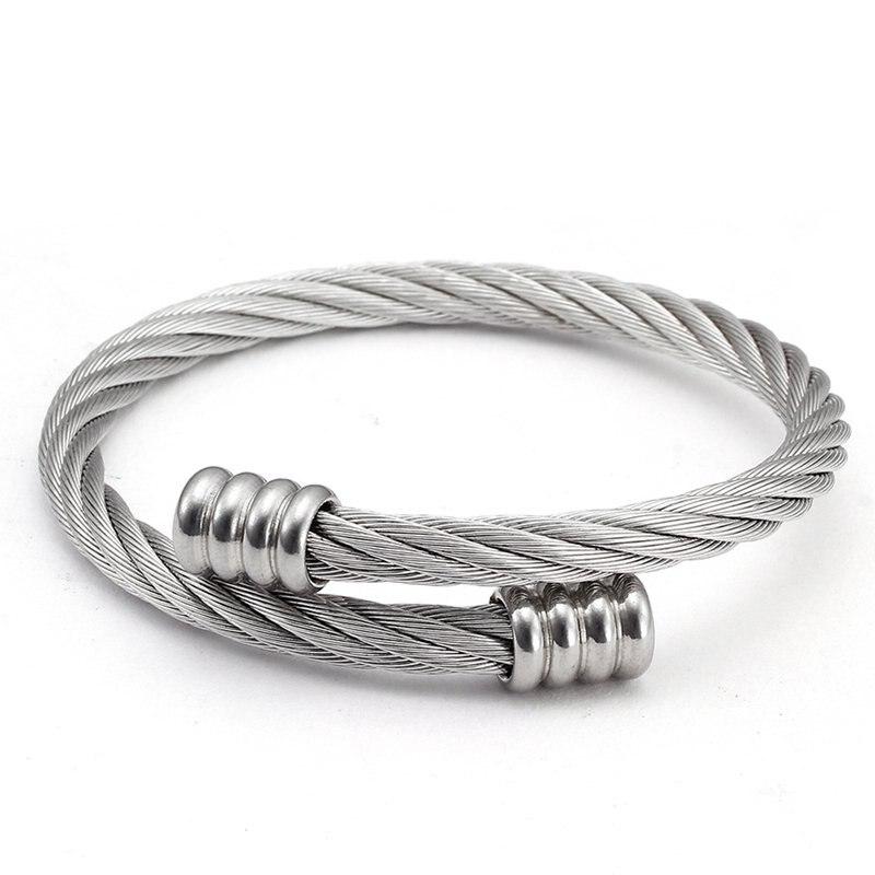 Hans Metal Rope Minimal Cuff Bracelet GR Silver 