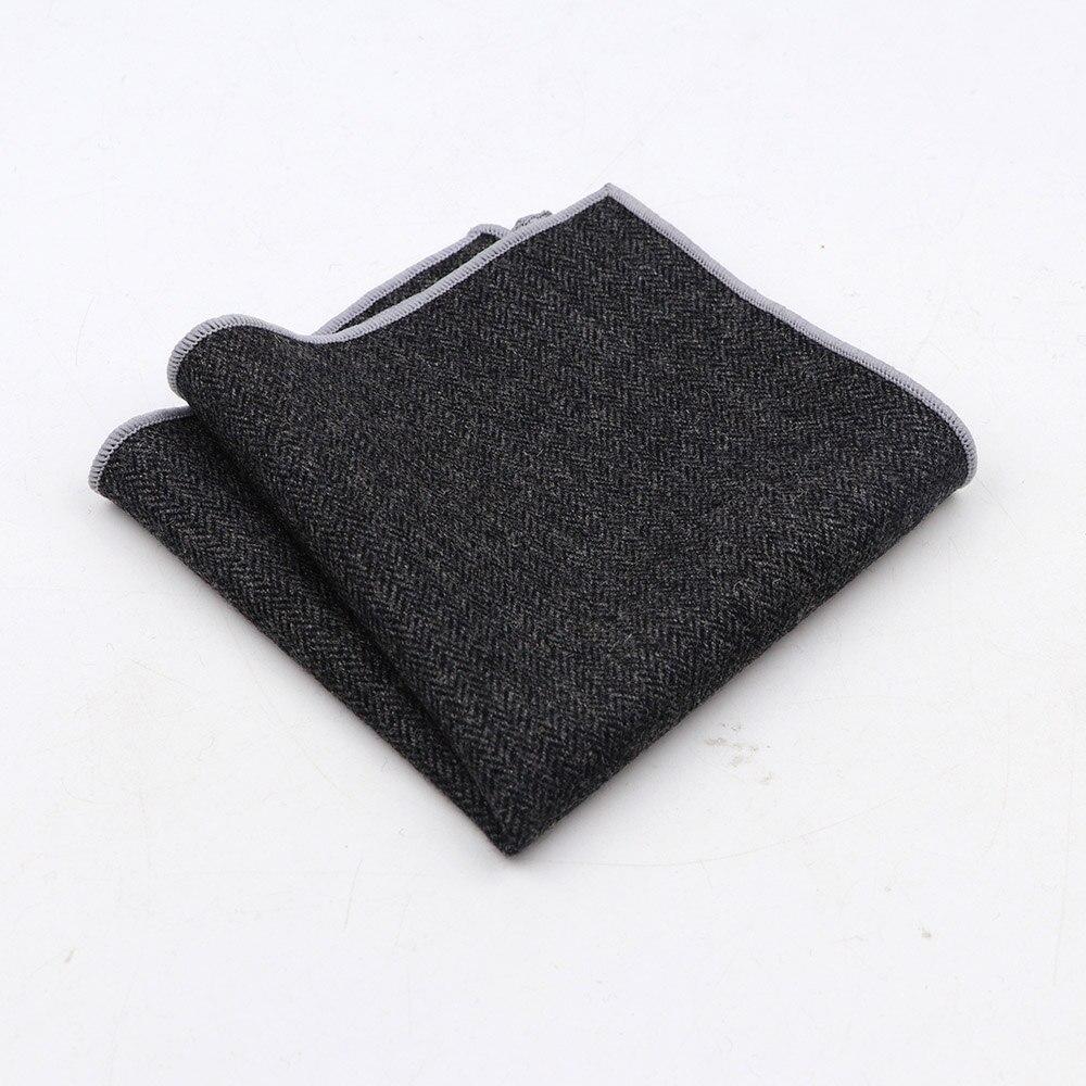 Herringbone Wool Pocket Square GR Black 
