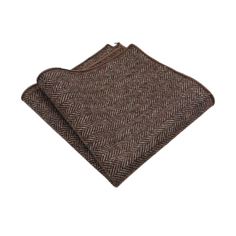 Herringbone Wool Pocket Square GR Brown 