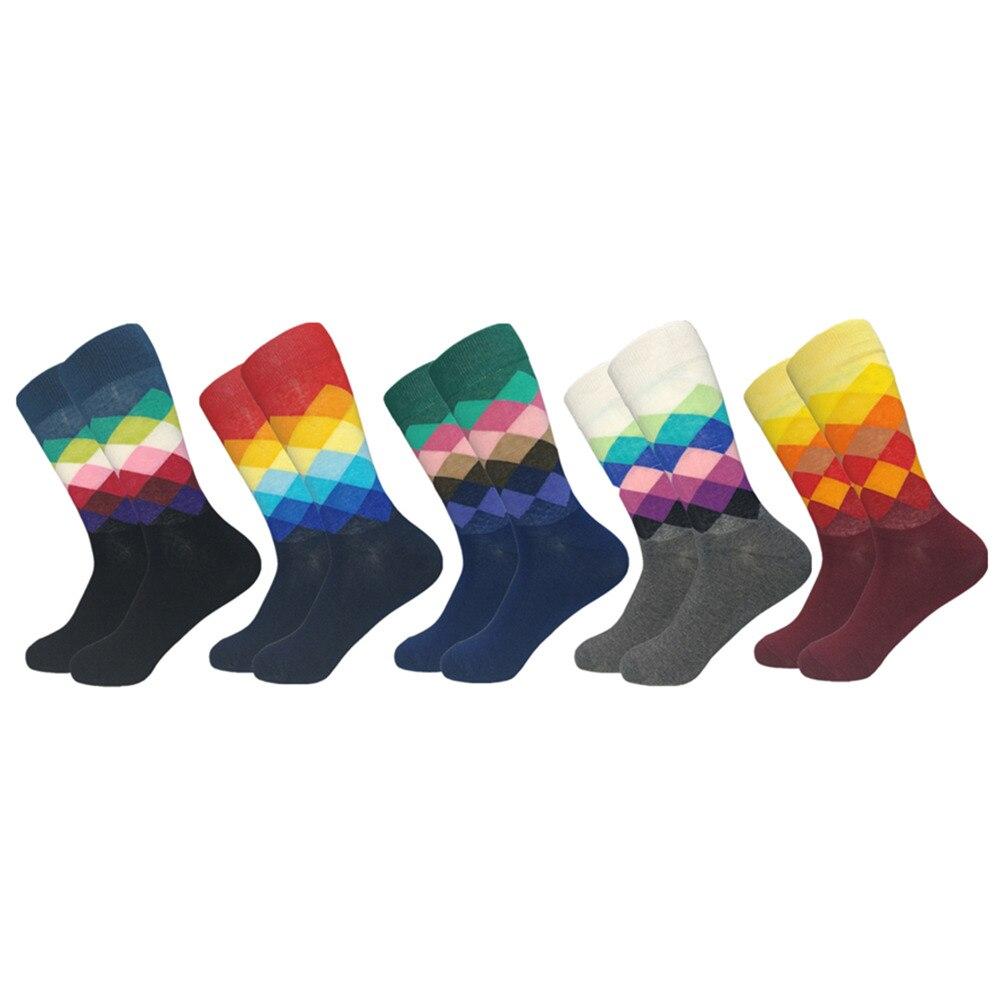 High French Cotton Casual Plaid Socks 5 pairs GR Dark Multicolour US7.5-12 EUR 40-46 