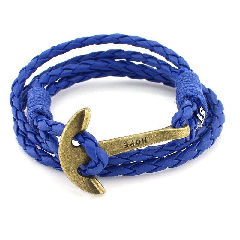 Hope Bronze Anchor Leather Bracelet GR Blue 