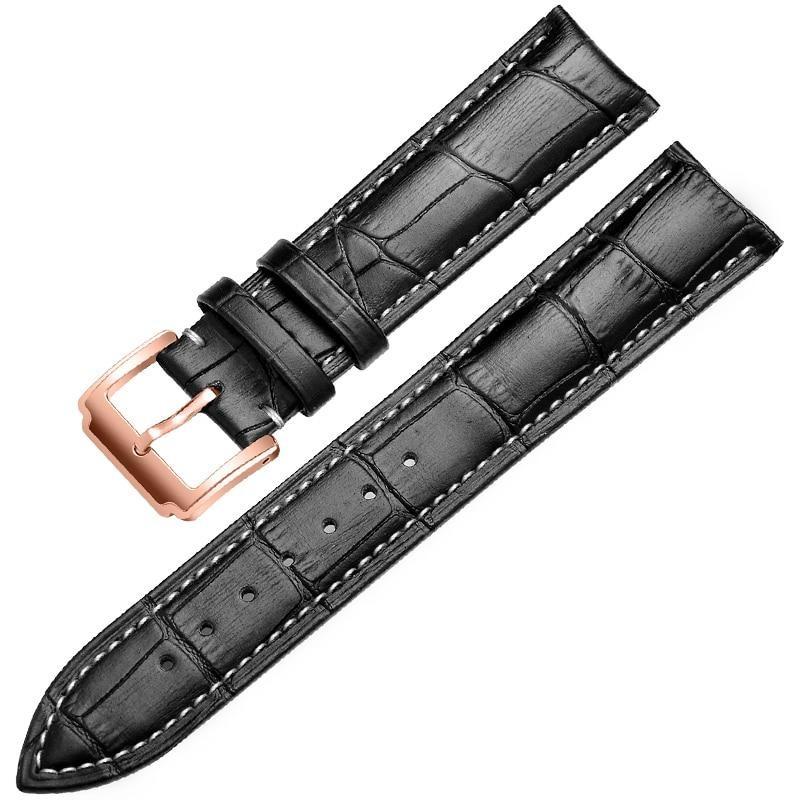 Horace Black Stitched Calfskin Classic Watch Strap GR Rose Gold 14mm 