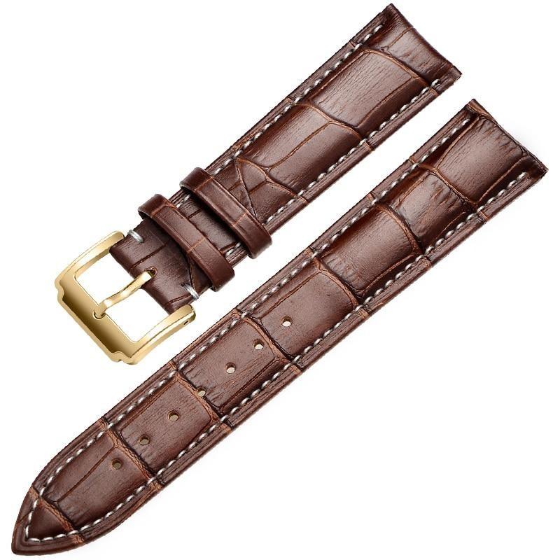 Horace Brown Stitched Calfskin Classic Watch Strap GR Gold 14mm 