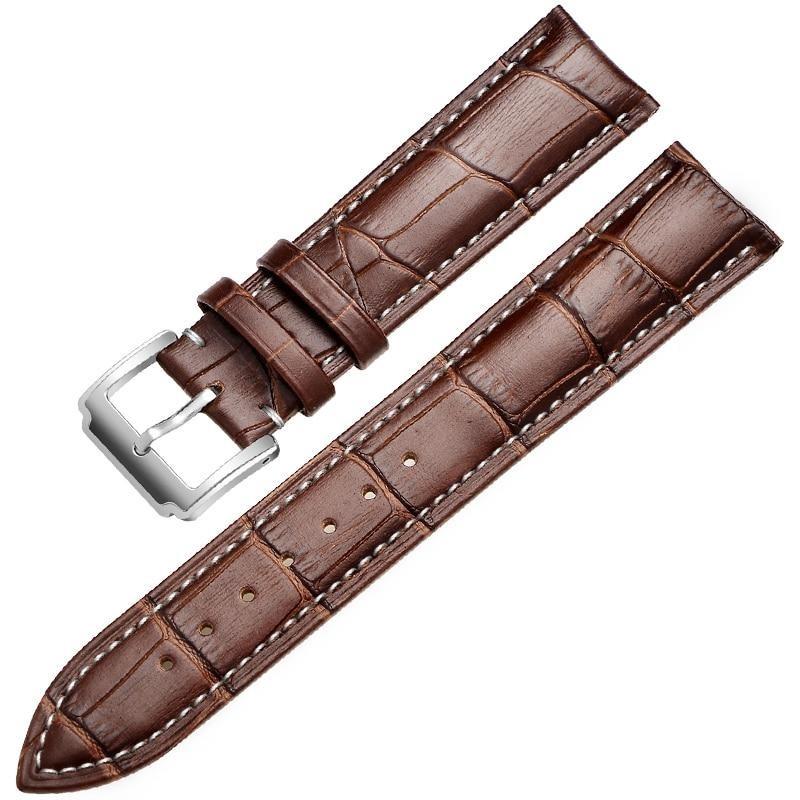 Horace Brown Stitched Calfskin Classic Watch Strap GR Silver 14mm 