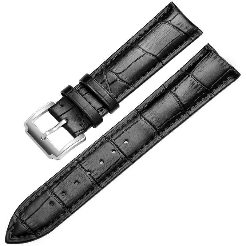 Horace Solid Black Calfskin Classic Watch Strap GR Silver 14mm 