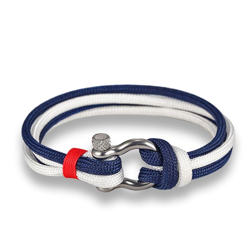 Horseshoe Shackle Solid Rope Bracelet GR Navy Blue 