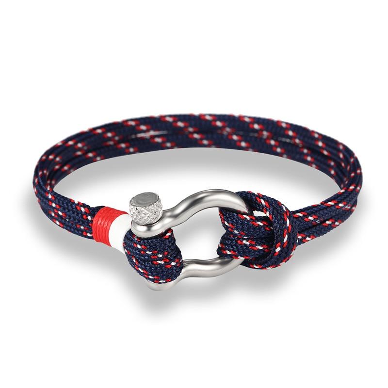 Horseshoe Shackle Twin Rope Bracelet GR Navy Blue 